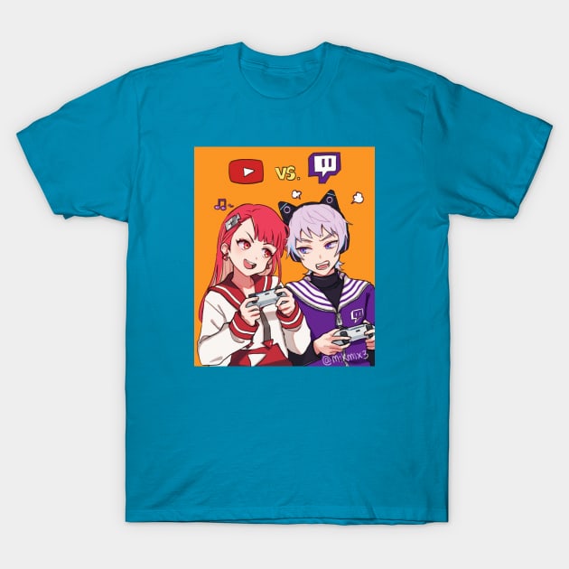 Youtube-chan VS Twitch-kun T-Shirt by mikmix